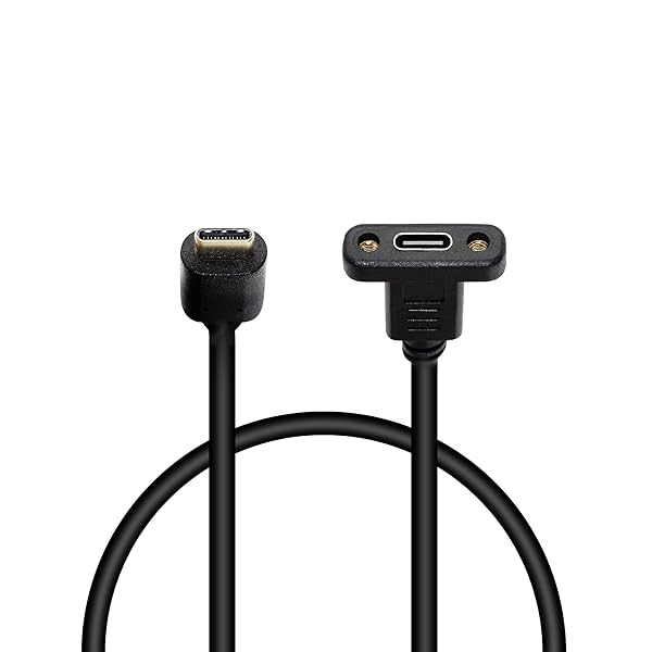USB 3.1 タイプC TYPE Cオス - メス延長データケーブル パネルマウントケーブル付けネジ穴付き 30cm