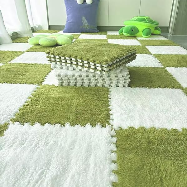 起毛 パズルマット ジョイントマット 大判 30cm*30cm 12枚 ふち付き ラグフロア タイルカー クッション..