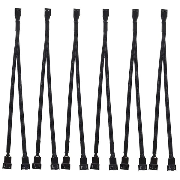 6個 4ピンPWMファン分岐ケーブル、スリーブ付き編組アダプターコンピューターPCファン電源延長ケーブルコンピューターATXケース用1対2コンバーター4ピン/ 3ピン冷却ファンケーブル