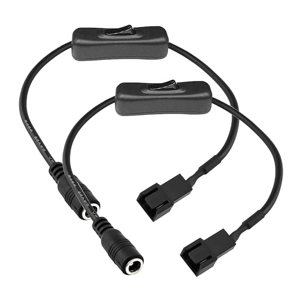 2PCS DC 電源プラグから 3 ピンおよび 4 ピン PC ファン電源アダプタ ケーブル、スイッチ付き、DC5521 から 3 ピン/4 ピン ケーブル