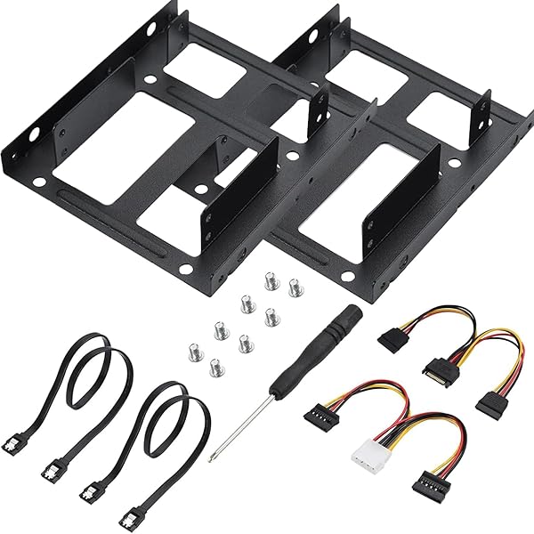 2個2.5インチ 3.5インチ 変換マウンタ SSD/HDD用変換ブラケット 金属製 2.5 → 3.5変換マウンタ 2台取付け +電源/データケーブル各2本付属