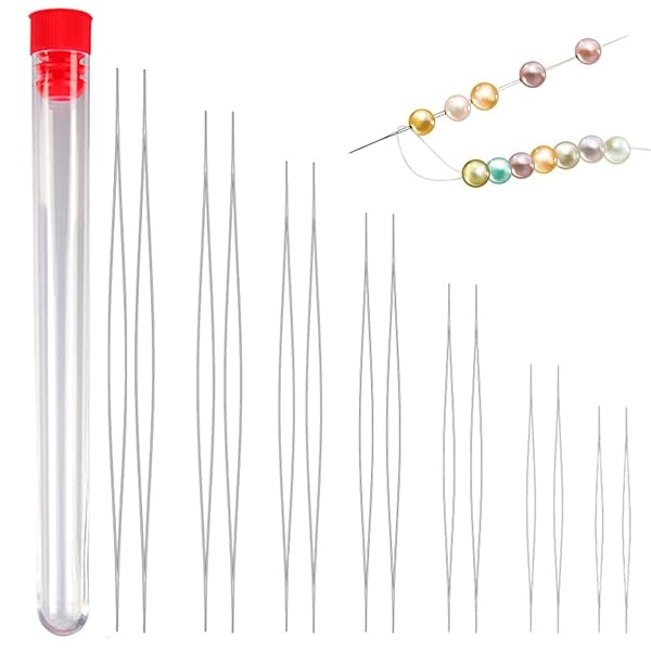 ビーズ針 超極細針 手縫針 収納ケース付きビーズ刺繍針 ビーズ編み針 ブレスレット ジュエリー DIY 手縫い工芸品 長さ5.8/7.6/10.2/11.5/12.8cm 5pcs (14)