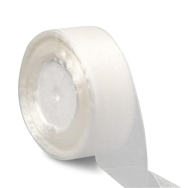 オーガンジーリボン 白 長さ45m×4cm幅 巻 リボン 太め ラッピング 手芸 お正月 髪飾り包装用品 結婚式パーティーの装飾 (ホワイト/白)