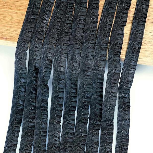 10m 極狭のフリルレース 弾力性のレース DIY補助材料 誕生日 クリスマス ギフト 装飾材料 縫製素材 人形飾 (ブラック, 幅10mm)