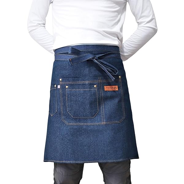 ハーフエプロン ショート 腰ひも エプロン 前掛け 前だれ キッチン アウトドア 作業 男女兼用 (BLUE-LS)