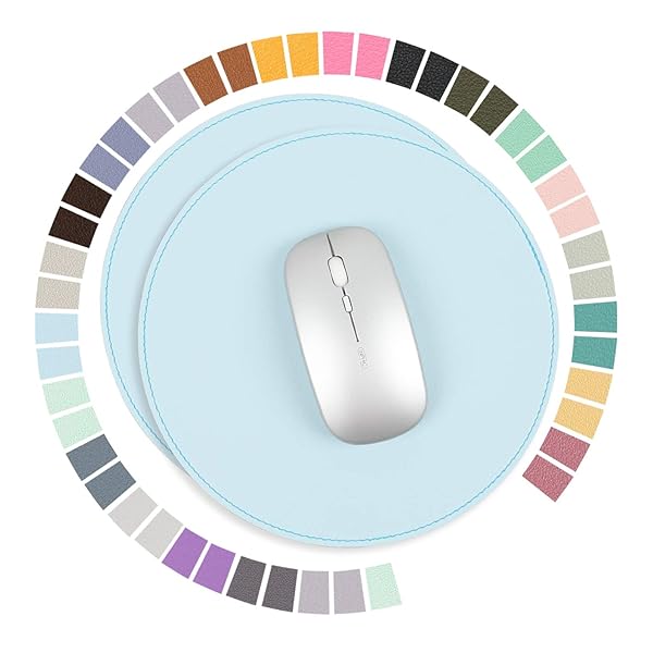 マウスパッド PUレザー 埃 水防止 たくさんの色 滑り止め 薄型マウスパッド 耐久性良い 光学式マウス対応 二枚セット（丸型，水色）