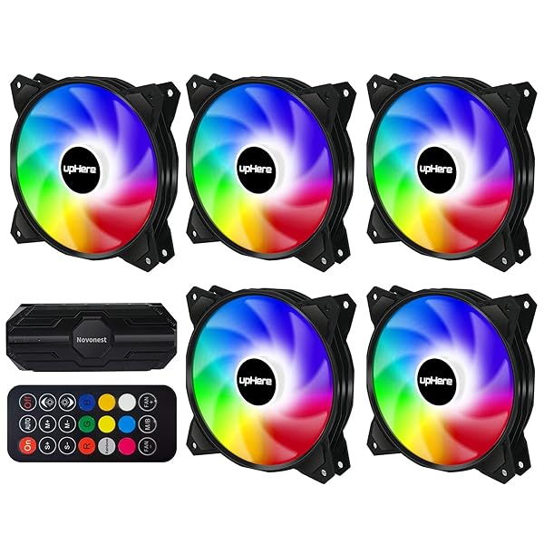 upHere 120mm ARGB PCケースファン 5V 3PIN ARGB 静音タイプ 6PINファンハブ+リモコン付 5本【PF1206-5】