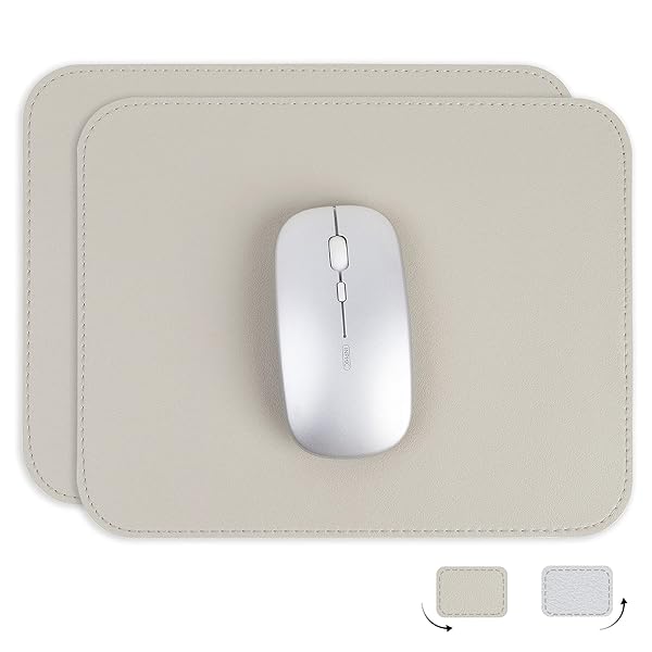 マウスパッド PUレザー 埃 水防止 たくさんの色 滑り止め 薄型マウスパッド 耐久性良い 光学式マウス対応 二枚セット（四角型，アプリコットグレー）