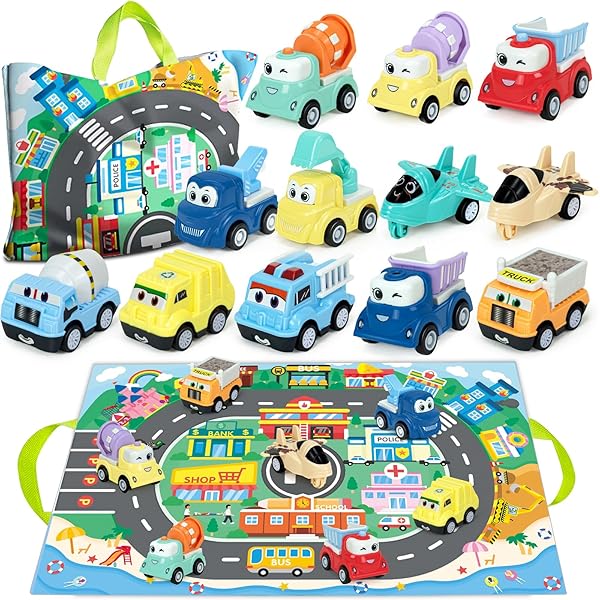 ミニカーセット 12セット 建設車両 車おもちゃ ショベルカー ブルドーザー 子供 おもちゃ はたらく車 作業 砂場セット 収納ケース ゲームマット 子供の日 誕生日 クリスマス プレゼント(建設車両ー小12P)