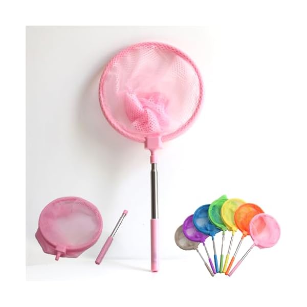 虫取り網 虫網 4段伸縮 おもちゃ 昆虫ネット 虫とり網 子供 虫あみ 虫取りあみ 魚取り ツール アウトドア バタフライ トンボ 水陸両用網 軽量 調節可能 (ピンク)