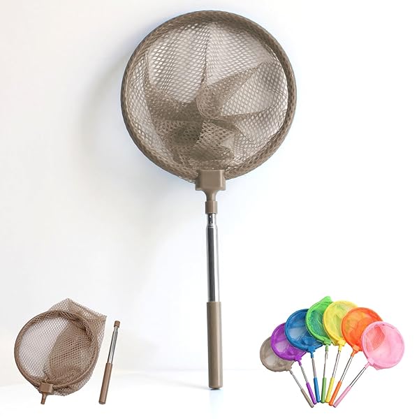 虫取り網 虫網 4段伸縮 おもちゃ 昆虫ネット 虫とり網 子供 虫あみ 虫取りあみ 魚取り ツール アウトドア バタフライ トンボ 水陸両用網 軽量 調節可能 (茶色)