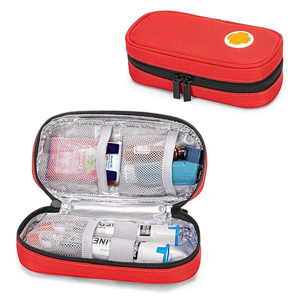 エピペンケース インスリンポーチ 2つのエピペン、Auvi-Q、バイアル、点鼻薬 携帯用 家庭 旅行 バッグのみ レッド
