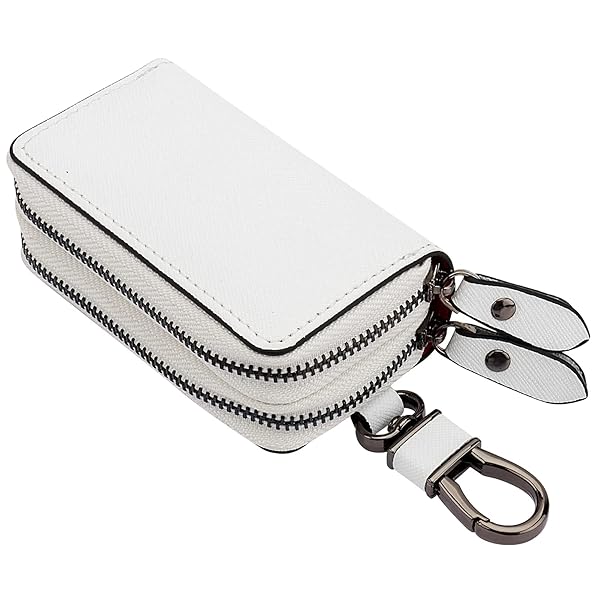 メンズ&レディース スマートキーケース 2つ収納 ダブルポケット 革 多機能 キーケース (ホワイト)