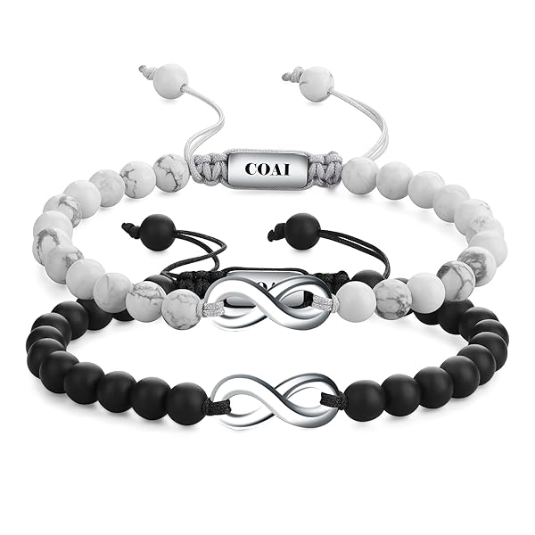 [コアイ] インフィニティ 無限記号 マットオニキス ハウライト ペアブレスレット 腕輪数珠 メンズ レデ..