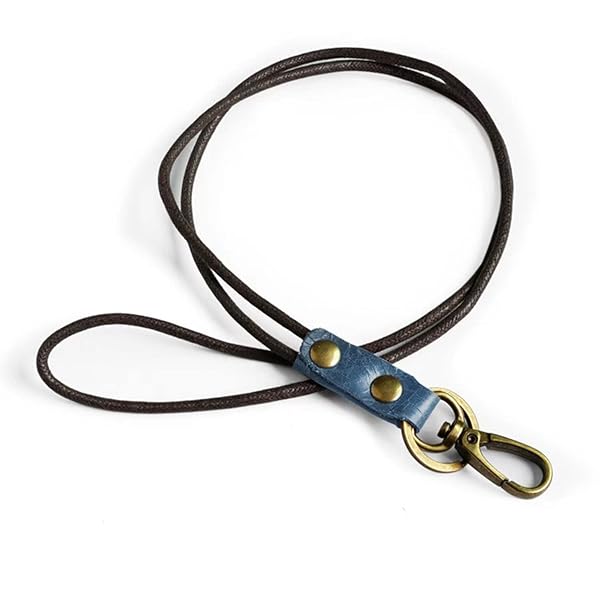 ネックストラップ 本革 携帯ストラップ スマホ用首掛けストラップ カードホルダー 定期入れ キーホルダー メガネ 鍵 落下防止 紛失防止 ダークブルー