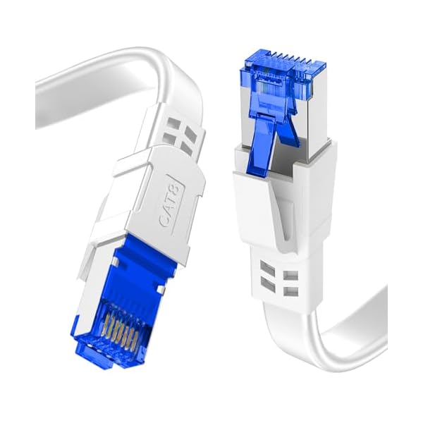 LANケーブル 10m CAT8 フラット LANケーブル 40Gbps/2000MHzランケーブル RJ45 コネクタ インターネット 有線ケーブル （ホワイト）