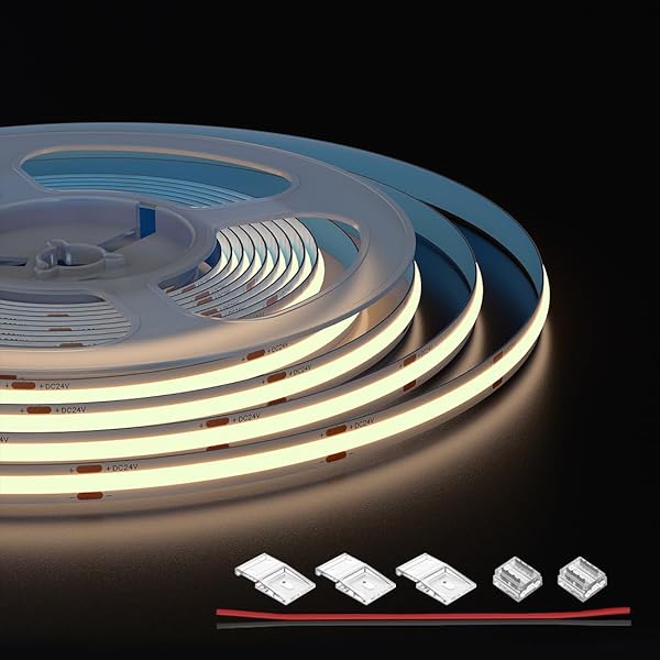 COB LEDテープライト 480LEDs/m 5M 昼白色 4000K フレキシブル 高密度 幅8mm ストリップライト DC24V 9..