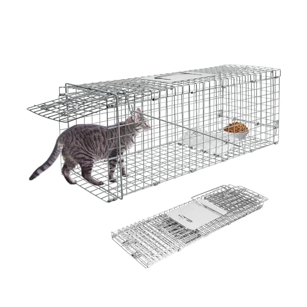 捕獲器 踏み板式 トラップ 猫の保護器 動物用捕獲器 簡単組立 設置 折り畳 迷子猫 トラップ 野良猫に使用する畑 庭 家庭菜園 小動物 捕獲カゴ 害獣駆除 農業作物保護 ねこ 猫 保護かご 小動物の安全保護（サイズ：66×26×23cm）