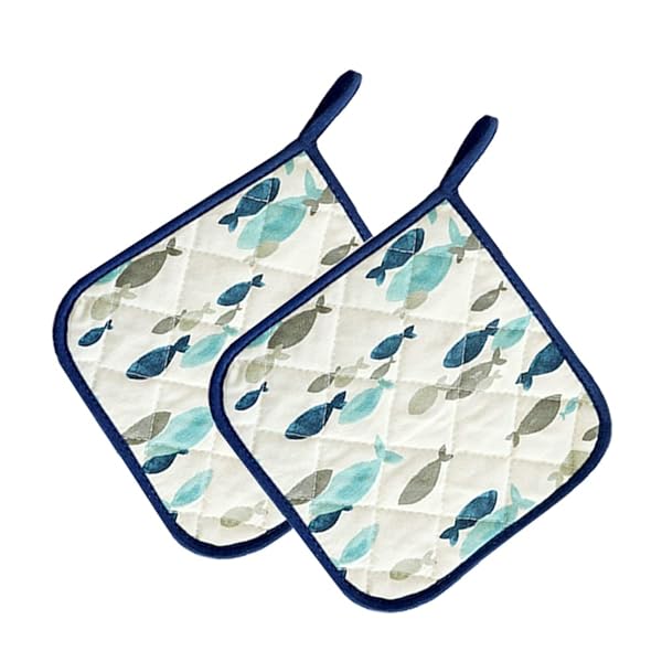 鍋敷き 断熱パッド 耐熱マット ポットホルダー 2枚セット 鍋つかみ 耐熱 滑り止め 洗える おしゃれ キッチン雑貨 (魚柄)