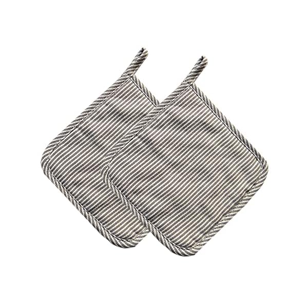 鍋敷き 断熱パッド 耐熱マット ポットホルダー 2枚セット 鍋つかみ 耐熱 ストライプ 滑り止め 洗える おしゃれ キッチン雑貨 (ストライプグレー)