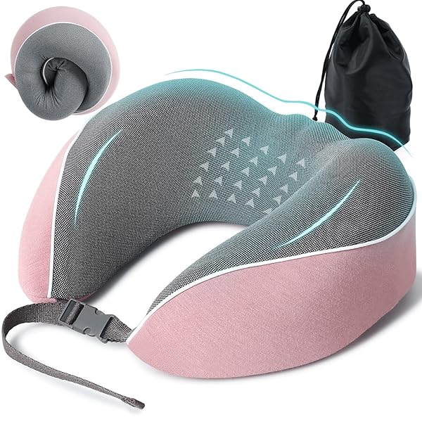 ネックピロー 飛行機 低反発 U型まくら 旅行用 携帯枕 昼寝 首枕 コンパクト 通気性が良く 軽量 ピンク