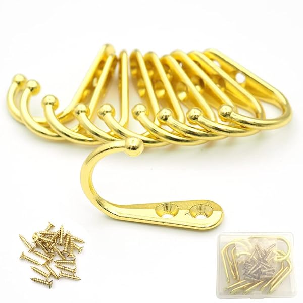 10個 亜鉛合金壁掛け フック アンティーク フック 高耐荷重 金具 かべかけフック キッチン 台所 壁かけ 洋服掛け (ゴールド)