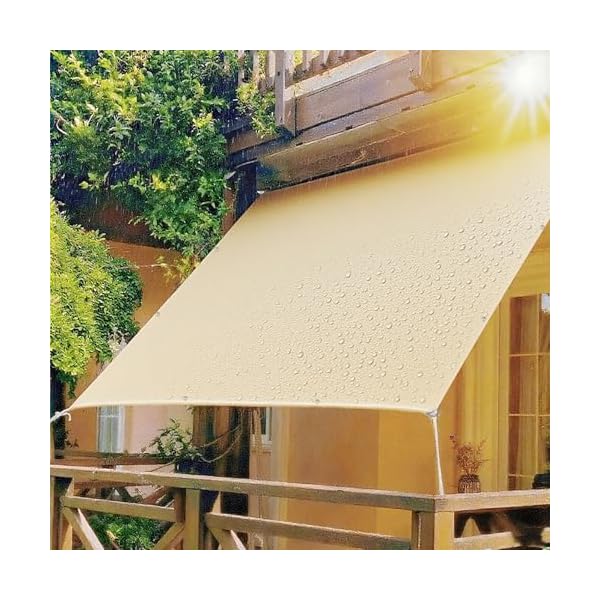 日除けシェード 屋外 サンシェード ベランダ 400Dポリエステル PU塗装 2層撥水加工 接合部水漏れ防止 紫外線UVカット 雨よけシート ベランダ・屋外・玄関 ・家 窓 ・マンション・庭に適用 簡単設置 固定ロープ 付属 （3×3m カーキ）