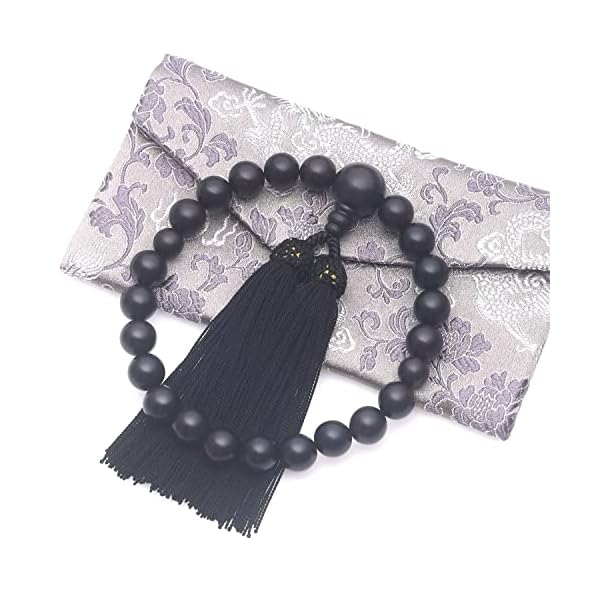 [レオビ-　ストア] LEOBEE 数珠 男性用 縞黒檀(艶消) マグネット式数珠袋付き 22玉 念珠 じゅず 葬式 ..