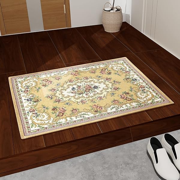 玄関マット 室内 おしゃれ 花柄 洗える 泥落とし ゴブラン織り 滑り止め 60×90 丸洗い 北欧 屋内 自宅 吸水速乾 抗菌防臭 耐磨耗性 床暖房対応 オールシーズン適用マット (ベージュ)