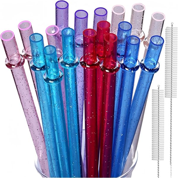 再利用可能なプラスチックストロー (11インチ グリッター 18個)