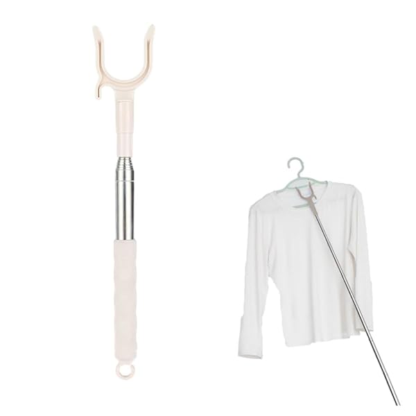 竿上げ棒 物干し竿 伸縮式 洗濯 竿あげ 調節可能 軽量 洗濯 竿上げ 延長クローゼットフックポール上の棚 天井 家庭用 (ホワイト)