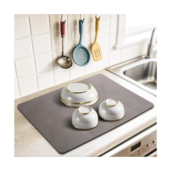 水切りマット 珪藻土 キッチン 食器 水切り 40x30cm 食器乾燥マット 丸めて 収納 滑り止 皿置き 耐油 速乾 吸水マット 棚シート グレー
