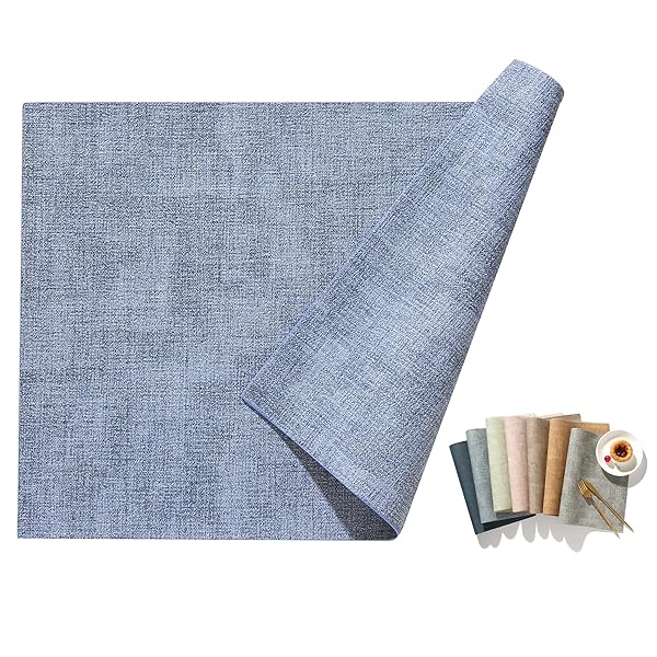 ランチョンマット 高質PUレザー 2枚セット おしゃれ 華やか 飾り 清潔しやすい 家庭用 レストラン用 丸洗いOK 撥水 防汚 断熱 滑り止め （43cm×30cm、2枚セット, ブルー）N