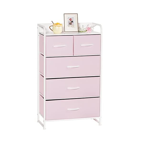ピンク 収納 チェスト タンス 可愛い 布製 引き出し 一人暮らし リビング収納 転倒防止 低ホルム スリム 4段5杯【幅58×奥行29×高さ99.5cm】