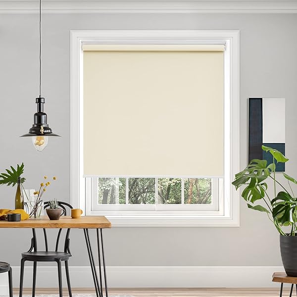 プルコード式 ロールスクリーン 幅90cm 丈220cm ベージュ ロールカーテン 1級遮光 100%遮光 保温 断熱 ..