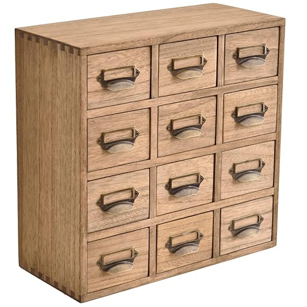 ミニチェスト 卓上収納 小物収納 引き出しチェスト 4段12杯 職人手作り ブラウン