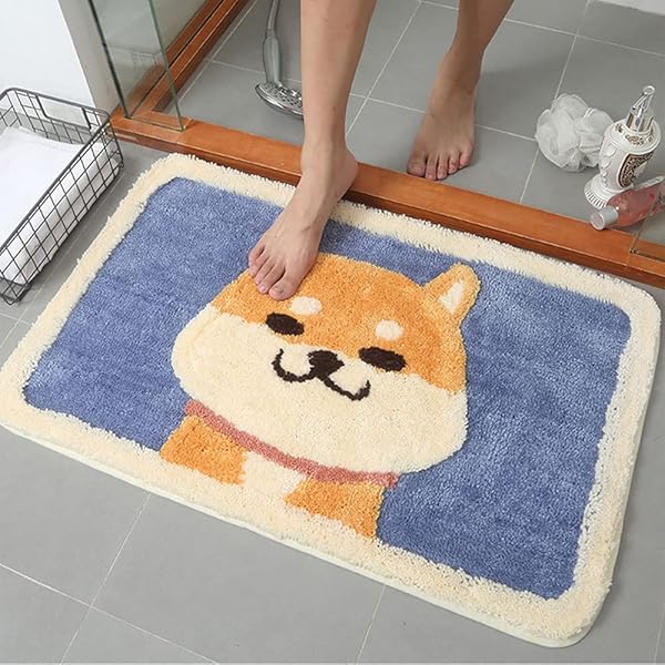 玄関マット 浴室マット バスマット 吸水 滑り止め 防カビ 洗えるマット 可愛い おしゃれ ネコ柄 犬柄 廊下 洗面台 キッチン 吸湿性吸水性 柔らかい 厚手おしゃれマット 45×75cm (犬柄, 45×65cm)