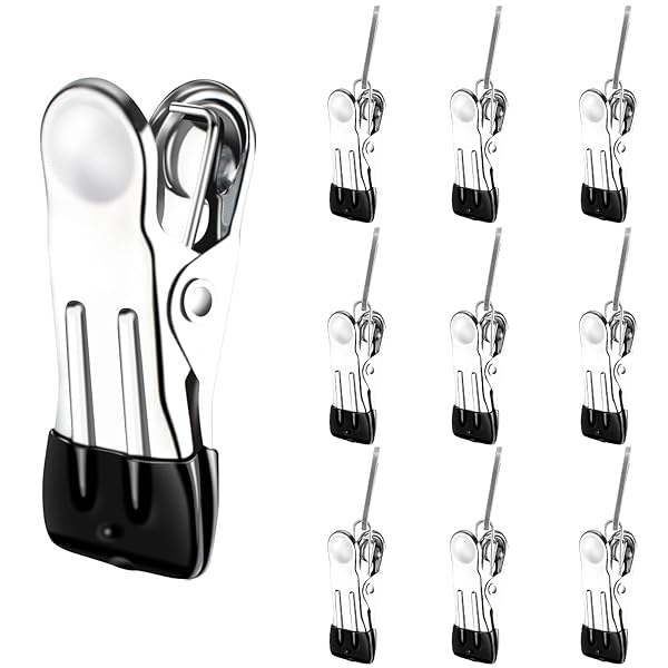 MITUKE【2025年強力型】モノクリップ 洗濯バサミ 洗濯ばさみ 洗濯ピンチ ステンレス製 錆びに強く ノンスリップ すべらない 洗濯クリップ ハンガー (接続バックル付き-20個/ブラック)