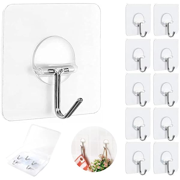 【フック＋保管箱】壁掛けフック 耐荷重10KG 工事不要 透明フック 粘着フック 強力フック 壁フック 傷つけない 貼り付け跡なし 穴開けない 防水 防湿 キッチン トイレ 錆びない (高级フック(10枚盒装))