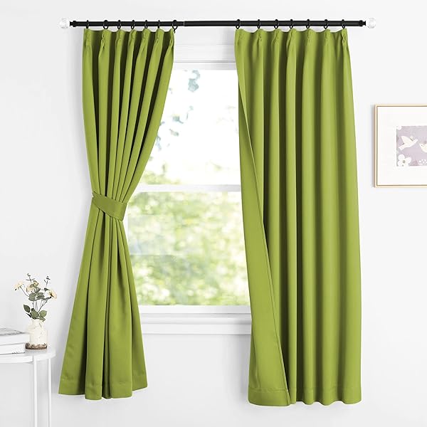 カーテン 遮光 断熱 防寒 幅100cm丈110cm グリーン 2枚セット 省エネ 冷暖房の効率アップ 防音 カフェーカーテン 出窓 腰窓 部屋 寝室 幼児園 喫茶店