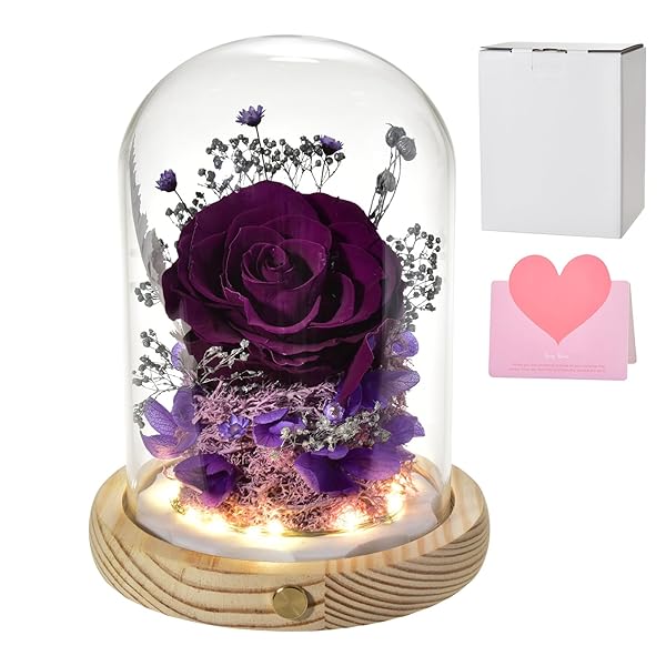 母の日 プリザーブドフラワー バラ プレゼント ブリザードフラワー ぶりざーどフラワ ギフト 結婚記念日 プレゼント 妻 記念日 プレゼント 彼女 誕生日 プレゼント 白い日のプレゼント人気 入学 卒業 ギフト お見舞い (紫のバラ (LED))