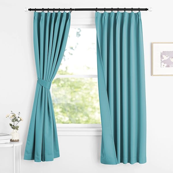 カーテン 遮光 断熱 防寒 幅100cm丈110cm ライトブルー 2枚セット 省エネ 冷暖房の効率アップ 防音 カフェーカーテン 出窓 腰窓 部屋 寝室 幼児園 喫茶店