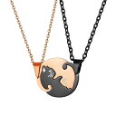 ネックレス ペア カップル かわいい 猫 ペンダントステンレス チェーン二つ付き シルバー ブラック ...