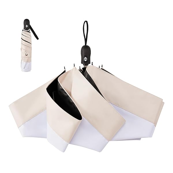 日傘 軽量 折りたたみ傘 UVカット率100% 完全遮光 遮熱 晴雨兼用 コンパクト 紫外線遮断 日焼け防止 耐風撥水 梅雨対策 携帯便利 収納ポーチ付き メンズ レディース 男女兼用 母の日 父の日 プレゼント (ホワイト×ベージュ)