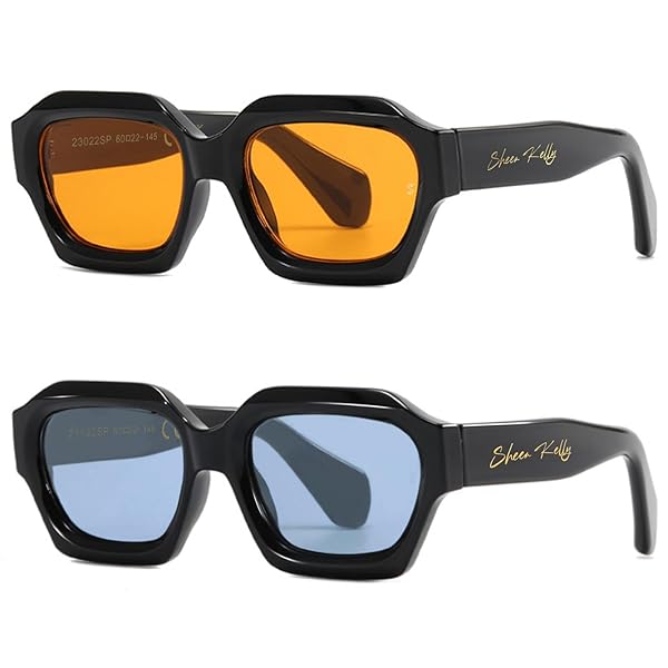 レトロな厚手六角形サングラスメンズレディースファッション超大方形厚手ブラック90年代ダークカラー眼鏡