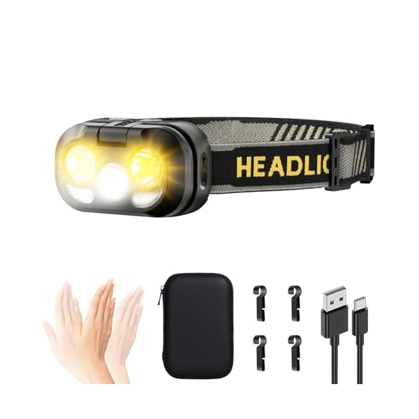 ヘッドライト USB充電式 高輝度 LED マルチファンクション（読書灯、警告灯、スポットライト、オムニランプ、フォグランプ） 釣り ヘッドランプ 明るさ 青＆赤SOS切替ライト センサー搭載 LEDランタン COB作業ライト 8モード アウトドアヘ