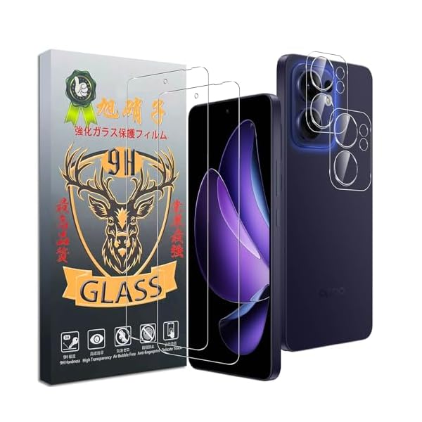 対応 OPPO Reno13 A ガラスフィルム【2+2枚セット- 国産旭硝子素材 】OPPO Reno13 A 5G フィルム (2枚) + レンズ保護フィルム (2枚) さらさら Reno13 A 強化ガラス 厚さ0.26 超薄 硬度9H 飛散防