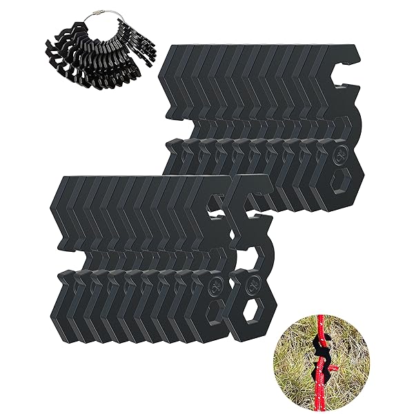 自在金具 20個入 アルミ合金ロープテンショナーキャンプテントガイラインコードアジャスターキャンプ用品、ハイキング、リュックサック用キャンプギア超軽量テントステークスガイラインテンショナーテントコード (サイの角の形-くろ20個入)