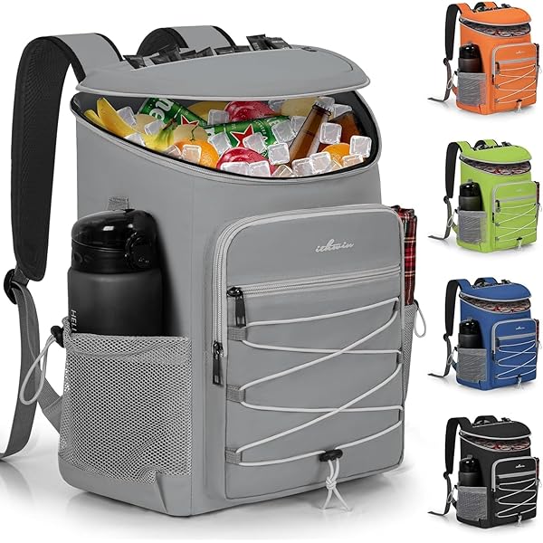 24l 保冷リュック 軽量保冷バックパック 漏れ防止設計 - ソフト断熱キャンプクーラー 旅行・ハイキング用ポータブル保冷バックパック 車のトランクに常備 グレー