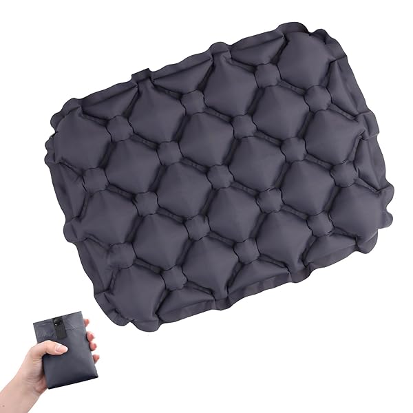 レジャーシート エアークッション キャンプ コンパクト 軽量 お尻 1人用 マット 座布団 飛行機 快適グッズ アウトドア 夜行バス 旅行 登山 スポーツ観戦 お花見 お尻が痛くならない 収納袋 多用途(4)